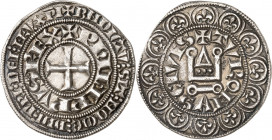 PHILIPPE V LE LONG (1316-1322).
Gros Tournois 3,89 g.
A/ + PHILIPPVS REX. Croix. Lég. extérieure +BNDICTV ...
R/ +TVRONVS CIVIS Châtel tounois. Bor...