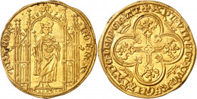 Charles IV le bel (1322-1328). Royal d'or (16 février 1326) 4,17 g. A/(différent) KOL. REX° - FRA'°.COR'° Le Roi debout sous un dais gothique, couronn...