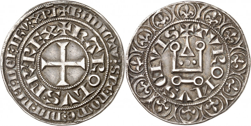 CHARLES IV (1322-1328).
Gros Tournois 4,03 g.
A/ + KAROLVS FR REX. Croix, lége...