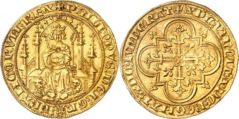 PHILIPPE VI (1328-1350).
Parisis d’or (6 septembre 1329) 7,01 g.
A/ + PHILIPPV...