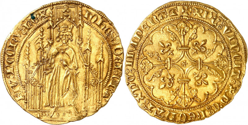 JEAN II DIT LE BON (1350-1364).
Royal d’or, 2éme émission (15 avril 1359) 3,70 ...