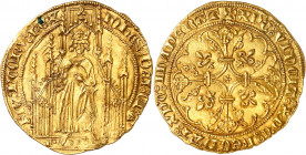 JEAN II DIT LE BON (1350-1364).
Royal d’or, 2éme émission (15 avril 1359) 3,70 g.
A/ IOH ES DEI GRA FRANCORV REX. Ponctuation par deux annelets poin...