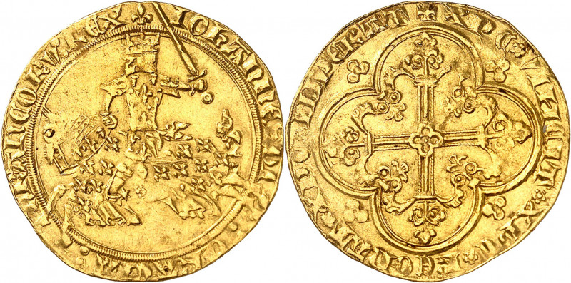 JEAN II DIT LE BON (1350-1364).
Franc à cheval (5 décembre 1360) 3,83 g.
A/ IO...