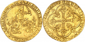 JEAN II DIT LE BON (1350-1364).
Franc à cheval (5 décembre 1360) 3,83 g.
A/ IOHANNES DEI GRACIA FRANCORV REX.Ponctuation par deux annelets superposé...