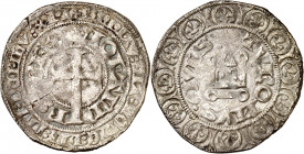 JEAN II LE BON (1350-1364).
Gros à la queue 1ère émission (11 juillet 1355) 2,84 g.
A/ IOHANNES REX. Croix latine coupant la légende en bas, légende...