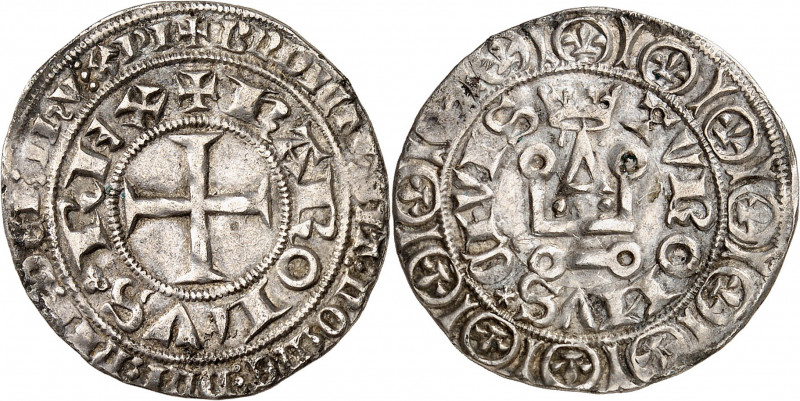 Charles V (1364-1380). Gros Tournois, 1ère émission 2,50 g. A/+ KAROLVS (trèfle)...