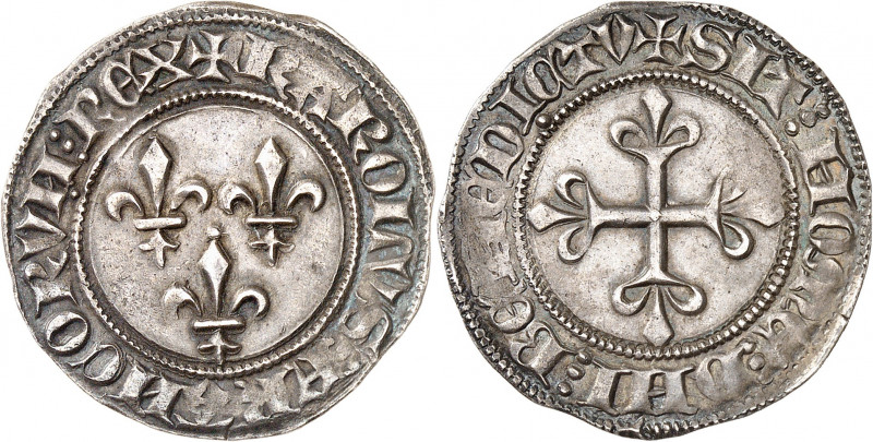 CHARLES VI (1380-1422).
Gros aux lis (7 janvier 1413) 2,89 g. Point 16e=Tournai...