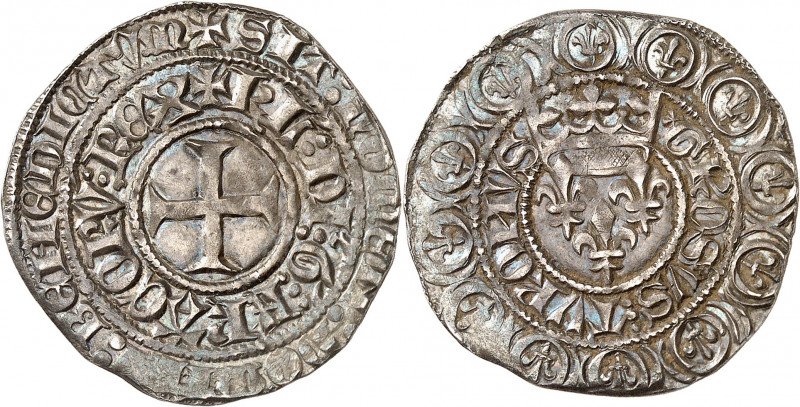 CHARLES VI (1380-1422).
Gros aux lis sous une couronne (3 novembre 1413) 3,01 g...