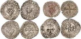 CHARLES VI (1380-1422) et HENRI V (1415-1420).
Guénar 3,04 g. Dy.406-Laf.422. Guénar 2,64 g. Dy.418-Laf.432b.Florette, 7e émission 1,96 g. Dy.417h-La...