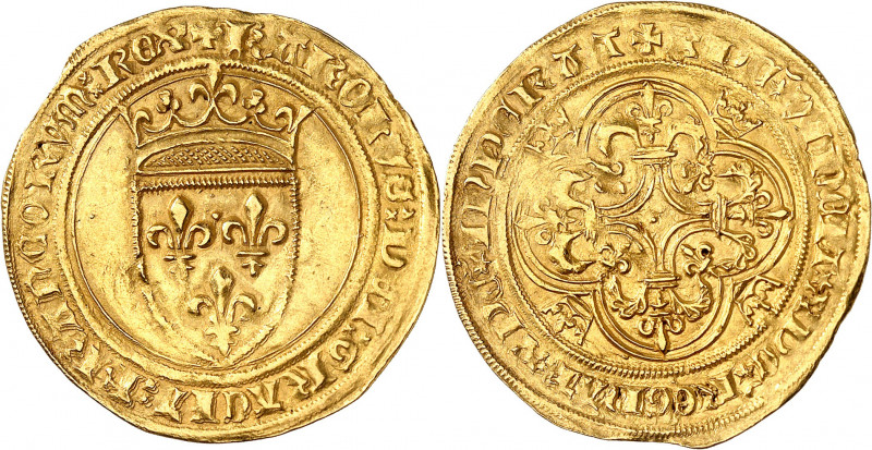 CHARLES VI (1380-21 octobre). Monnayage du duc de Bourgogne
Écu d’or à la couro...