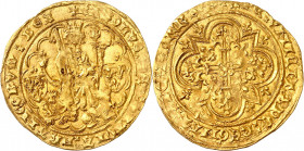 CHARLES VI (1380-1422).
Monnayage du dauphin Charles, futur Charles VII régent de 1418-1422.
Double d’or, (juillet ou août 1420) 6,08 g. La Rochelle...