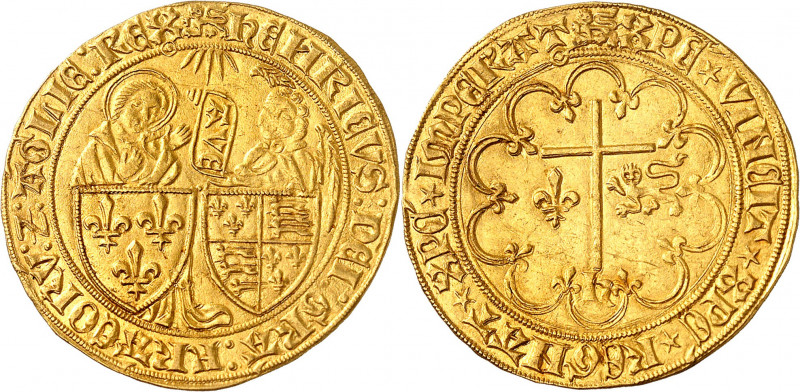 HENRI VI (1422-1453).
Salut d’or, 2e émission (6 septembre 1423) 3,48 g. Léopar...