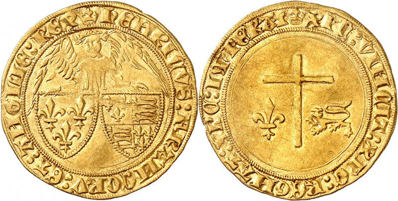 Angelot d’or (24 mai 1427) 2,29 g. Couronne=Paris
A/ Couronne. hENRICVS FRANCOR...