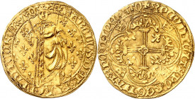 CHARLES VII (1422-1461).
Royal d’or, 1ère émission (9 octobre 1429) 3,80 g. O=Orléans
A/ KAROLVS DEI G - RA FRANCORV RE - X, Ponctuation par une éto...