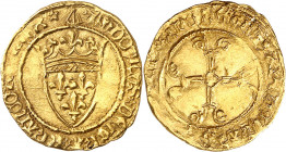 LOUIS XI (1461-1483).
Demi écu d’or à la couronne, 1ère émission (31 décembre 1461) 1,70 g. Nef=Bordeaux
A/ LVDOVICVS DEI GRA FRANCOR REX. Ponctuati...