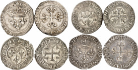 LOUIS XI (1461-1483).
Gros de Roi 3,36 g. Trèfle=Lyon et Point 16e=Tournai. 
Dy.548-Laf.532. (2 ex.). TTB
Blanc au soleil 2,71 g. B=Bourges. Dy.553...