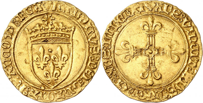 CHARLES VIII (1483-1498).
Écu d’or au soleil, 1ère émission (11 septembre 1483)...