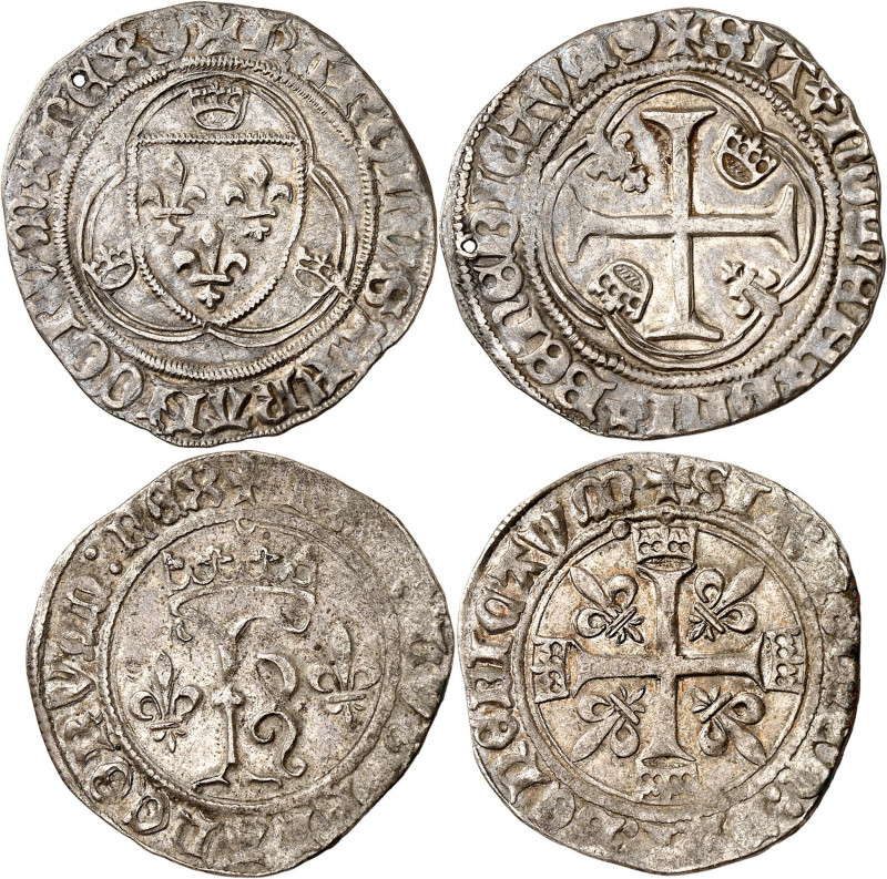 CHARLES VIII (1483-1498).
Blanc à la couronne (24 avril 1488) 2,86 g.
A/ Écu d...