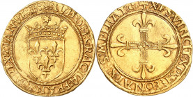 LOUIS XII (1498-1514). Gênes, seconde période (1507-1512).
Écu d’or au soleil 3,37 g. Point 3e.
A/ +LVD DEI GRACIA FRANCOR REX Z IANVE D. Ponctuatio...