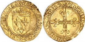 LOUIS XII (1498-1514).
Écu d’or au soleil de Provence, 3e type, 3,44 g. °A°=Aix en Provence.
A/ Lis couronné LVDOVICVS XII D G F REX PVIE COMES. Pon...