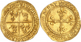 LOUIS XII (1498-1514).
Écu d’or au soleil de Dauphiné 3,44 g. Point 3e=Montélimar
A/ Lis couronné. LVDOVICVS DEI GRACIA FRANCORVM REX. Ponctuation p...