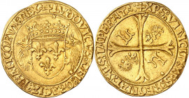 LOUIS XII (1498-1514).
Écu d’or au porc-épic (19 novembre 1507) 3,36 g. Point 12e=Lyon, étoile sous la 1ère lettre. Avers et revers.
A/ + LVDOVICVS ...