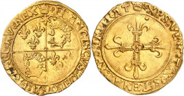 FRANÇOIS 1er (1515-1547).
Écu d’or au soleil du Dauphiné, 1er type, (1ère émission et 3e jusqu’en 1528) 3,35 g. Point 1er=Crémieu
A/ (Couronnelle) +...