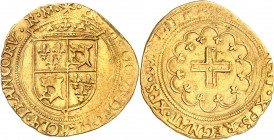 FRANÇOIS 1er (1515-1547).
Écu d’or à la croisette du Dauphiné (1er avril 1542) 3,34 g. Y et R.M=Romans
A/ +( FRANCISCVS) D G GRACIA FRANCORV R M. Po...