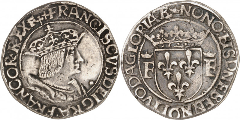 FRANÇOIS 1er (1515-1547).
Teston 2e type 9,05 g. Point 12e=Lyon
A/ + FRANCISCV...