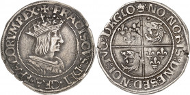 FRANÇOIS 1er (1515-1547).
Teston de Dauphiné, 1er Type 9,35 g. Point 1er=Crémieu
A/ + FRACISCVS DEI GRA FRANCORVM REX. Buste à droite du Roi, cuiras...