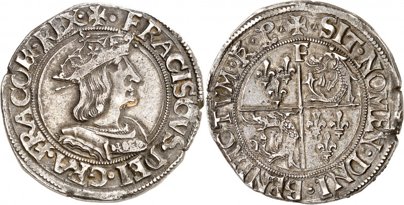 FRANÇOIS 1er (1515-1547).
Teston de Dauphiné, 2e Type 9,25 g. R=Romans
A/.+.FR...