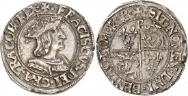 FRANÇOIS 1er (1515-1547).
Teston de Dauphiné, 2e Type 9,25 g. R=Romans
A/.+.FRACISCVS DEI GRA FRACOR REX. Buste à droite du Roi, cuirassé, portant u...