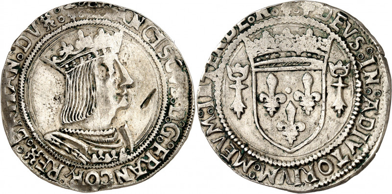 FRANÇOIS 1er (1515-1547).
Teston de Bretagne, 3e Type 9,04 g. n=Nantes
A/ FRAN...