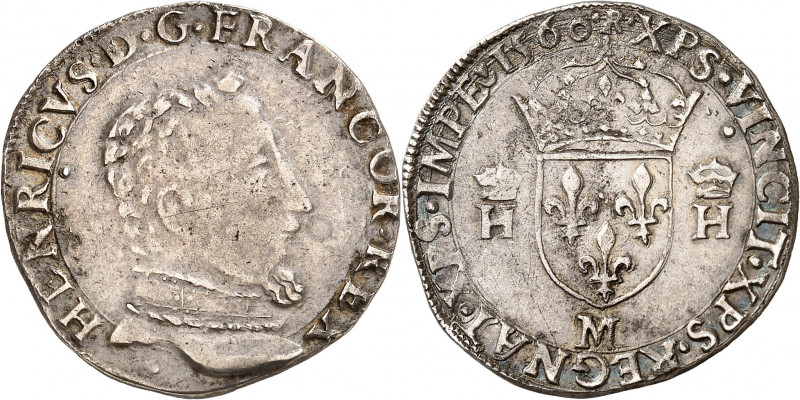 FRANÇOIS II (1559-1560).
Teston au nom d’Henri II, 2e type 1560. 9,32 g. M et p...