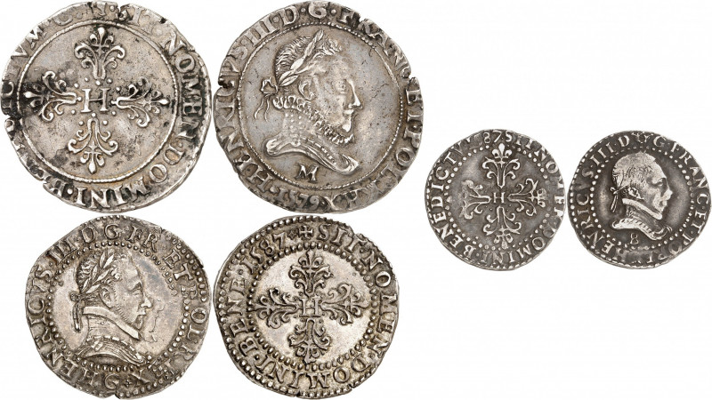 HENRI III (1574-1589). Quart de Franc au col plat 1587 B= Rouen 3,37 g. Dy.1132-...