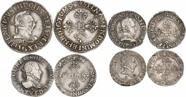 HENRI III (1574-1589). Quart de Franc au col plat 1587 B= Rouen 3,54 g. Dy.1132- Laf. 972. TTB Quart de Franc au col fraisé 1587 P= Dijon 3,59 g. Dy.1...