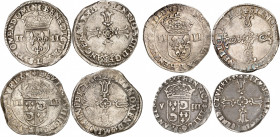 HENRI IV (1589-1610). Quart d'écu 2ème type à la croix feuillue 1597 L=Bayonne 9,51 g. Dy.1224- Laf.1066. TTB Quart d'écu 3ème type à la croix fleuron...