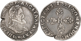 HENRI IV (1589-1610). Demi Franc 1601 M=Toulouse 6,90 g. A/ HENRICVS.III.D.G.FRANC.ET.NAVAR.REX Buste à droite du Roi lauré et cuirassé; différent d'a...
