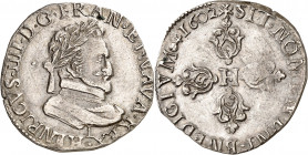HENRI IV (1589-1610). Demi Franc 1602 I=Limoges 6,94 g. A/ HENRICVS.III.D.G.FRANC.ET.NAVAR.REX Buste à droite du Roi lauré et cuirassé; différent d'at...