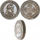 HENRI IV (1589-1610). Piéfort du Demi Franc (4 Demi Franc) 1607, 28,07 g. A/ HENRICVS.III.D.G.FRANC.ET.NAVAR.REX Buste à droite du Roi lauré et cuiras...