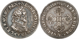 HENRI IV (1589-1610). Piéfort du Demi Franc (2 Demi Franc) 1607 14,16 g. A/ HENRICVS.III.D.G.FRANC.ET.NAVAR.REX Buste à droite du Roi lauré et cuirass...