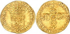 LOUIS XIII (1610-1643).
Demi écu d’or au soleil, 1er type 1,67 g. 1641 AR et rat=Arras
A/ LVDOVICVS XIII D G FRAN ET NAV REX Écu de France couronné....