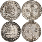 Louis XIII (1610-1643). Demi franc au buste fraisé 1615 C=Saint Lô 2,31 g. Dy.1315- TTB Demi franc au col rabattu 1629 M=Toulouse 6,78 g. Dy.1322- Che...