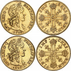 LOUIS XIII (1610-1643).
Quatre Louis d’or à la tête laurée 1640 A=Paris 26,71 g. tranche cannelée
A/ LVD.XIII.D.G. - FR.ET.NAV.REX. Tête laurée du R...