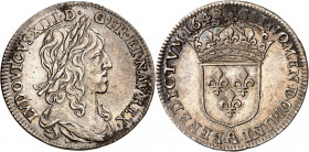 LOUIS XIII (1610-1643).
Quart d’écu de 15 sols 1642 A=Paris. 1er poinçon de Warin. Monnaie du Louvre 6,82 g.
A/ LVDOVICVS XIII D G FR ET NAV REX. Bu...