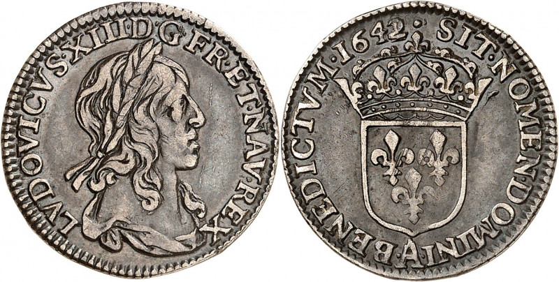 LOUIS XIII (1610-1643).
Douxième d’écu de 5 sols 1642 A=Paris. 1er poinçon de W...