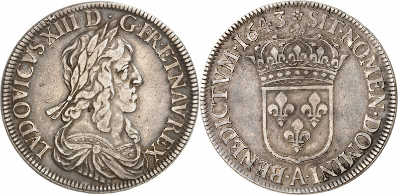 LOUIS XIII (1610-1643).
Écu de 60 sols 2e poinçon de Warin.1643 A=Paris. Monnai...