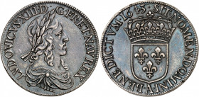 LOUIS XIII (1610-1643).
Écu de 60 sols 2e poinçon, 1643 A=Paris. Monnaie du Louvre. 27,28 g
A/ LVDOVICVS XIII D G FR ET NAV REX Buste à droite du Ro...