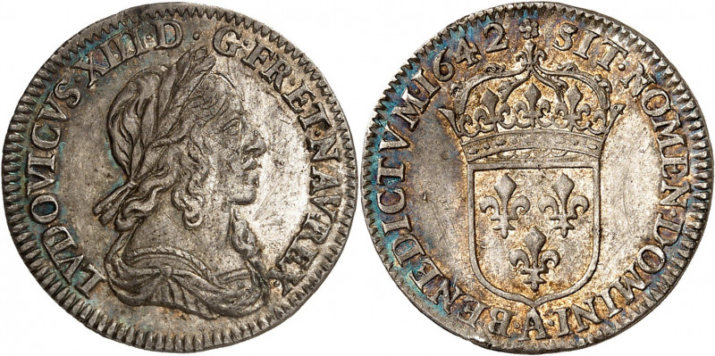 LOUIS XIII (1610-1643).
Douxième d’écu de 5 sols 2e poinçon 2,31 g., 1642 A=Par...