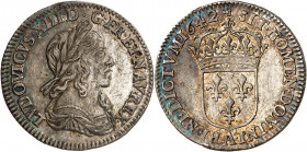 LOUIS XIII (1610-1643).
Douxième d’écu de 5 sols 2e poinçon 2,31 g., 1642 A=Paris. Rose=Monnaie de Matignon 2,31 g.
A/ LVDOVICVS XIII D G FR ET NAV ...